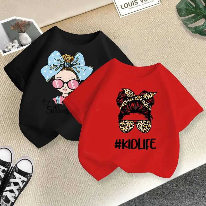 2024 Childrens clothing summer Fun Girl print T-shirt childrens fashion short sleeved T-shirt round neck top for girlsT250306