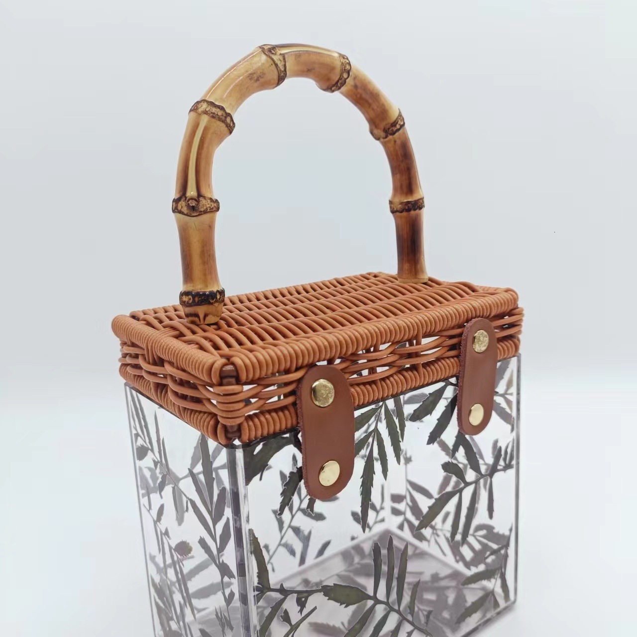 Bamboo Leaf Bamboo Section , Transparent Small Bag, Women's Summer 2022 Fashion Show Style, Antique Style Hand-Held Box Bag Vintage lucite evenin