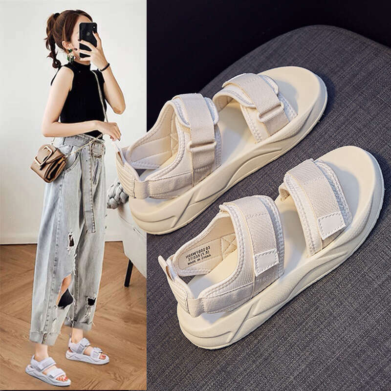 Sports Sandals for Women, Spring and Autumn 2025 New Edition, Internet Red Thick Casual Women's Shoes, Flat Soft Bottom Magic Sticker Beach Shoes
