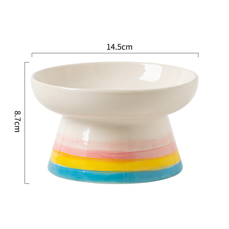 Ceramic Raised Cat Bowl, Tilted Raised Bowl Anti Vomit Cat Bowls for Indoor Cats Whisker Friendly Pet Feeder for Cats Puppies, Microwave and Dishwashe