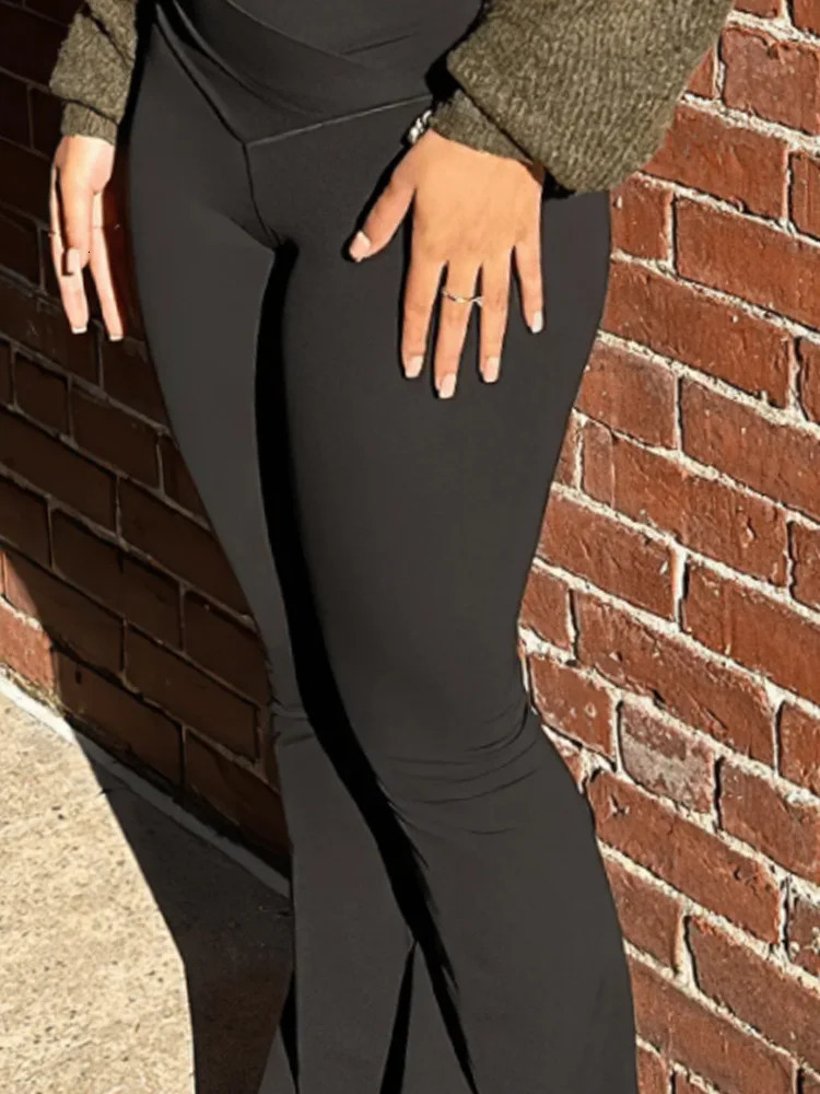 Flared Leggings Crossover V Waist Womens Yoga Pants Control Tummy High Breathable Wide Leg Casual Elegant Trousers 250306