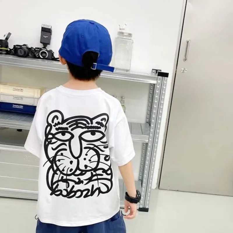 Middle School Children Summer Cotton Tide Boy Cute Baby Clothes Print Leisure Short Tshirt Top Infant Outfit 7-14ageT250306
