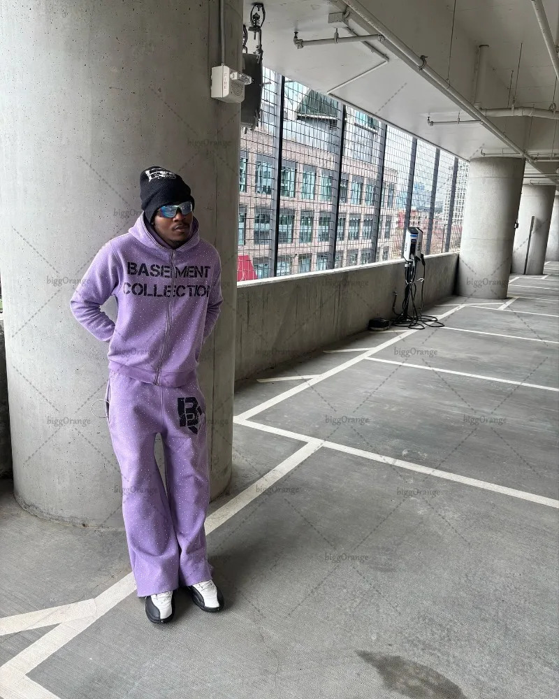 Street Hip Hop Costume Set Gothpunk Fashion Super Dalian Hoodie Retro Harajuku Zipper Sweatshirt Mens High Waist Wide Pants 250306