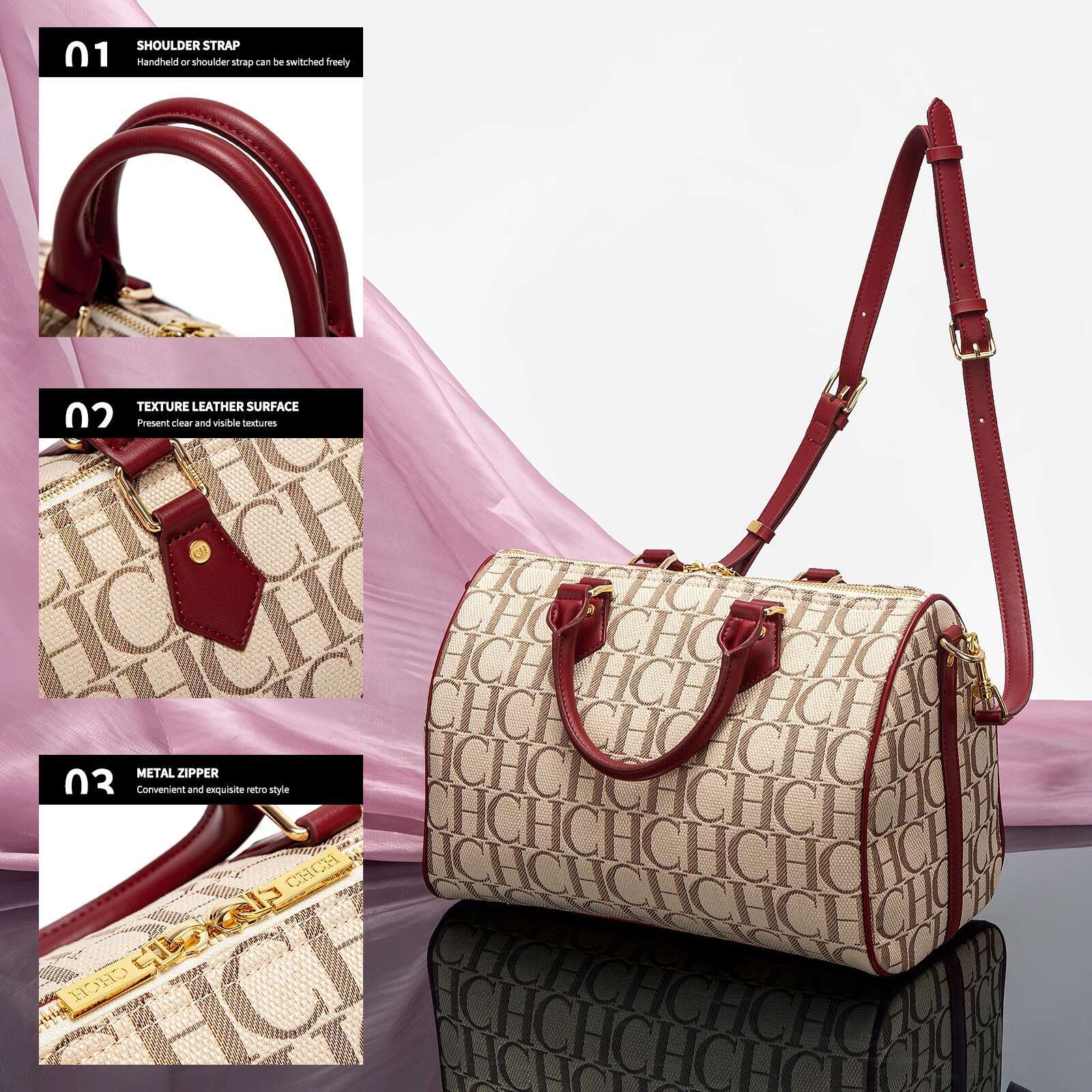 CHCH Women's Pillow Autumn/Winter New Collection Letter Handbag Brown Boston Bag