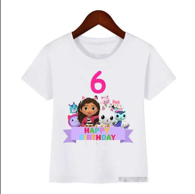 Summer Cute Gabbys Doll House Cartoon Tshirt For Kids Birthday Clothing 2-12 Year Baby Girls Tshirt TopsT250306