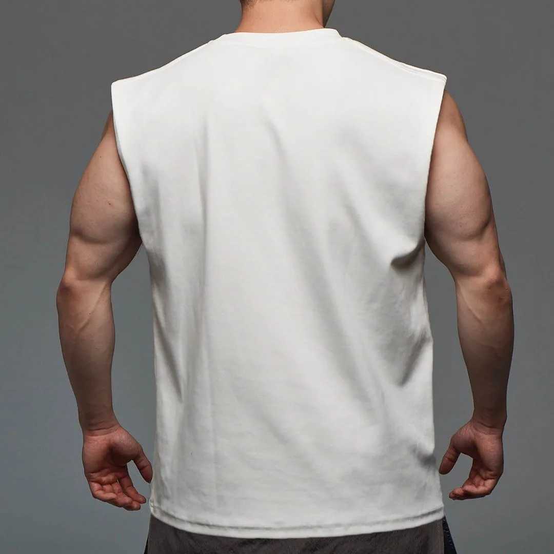 Men Tank Top Broad Shoulder Vest Casual Loose Mens Top Workout Exercise Clothing Sleeveless Shirt Cotton T-shirt MensT250318