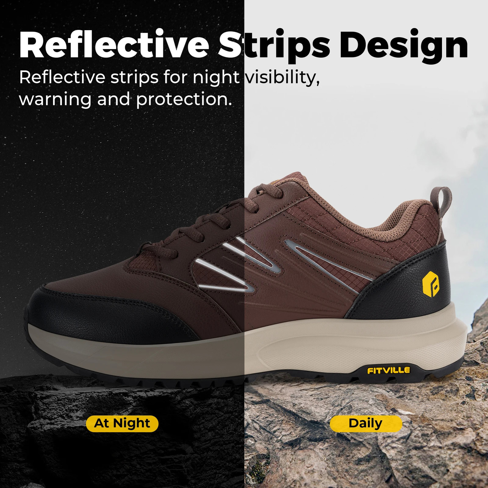 FitVille Mens Shoes Wide Hiking Waterproof Outdoor Work Trekking Trails Sneakers with Arch Support for Heel Pain Relief 250228