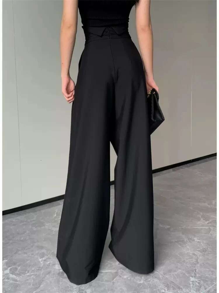 Plusizeshe Spring Autumn Long Soft Black Baggy Wy Wide Leg Pants For Women High Waist Elegant Chic Clothes Trousers
