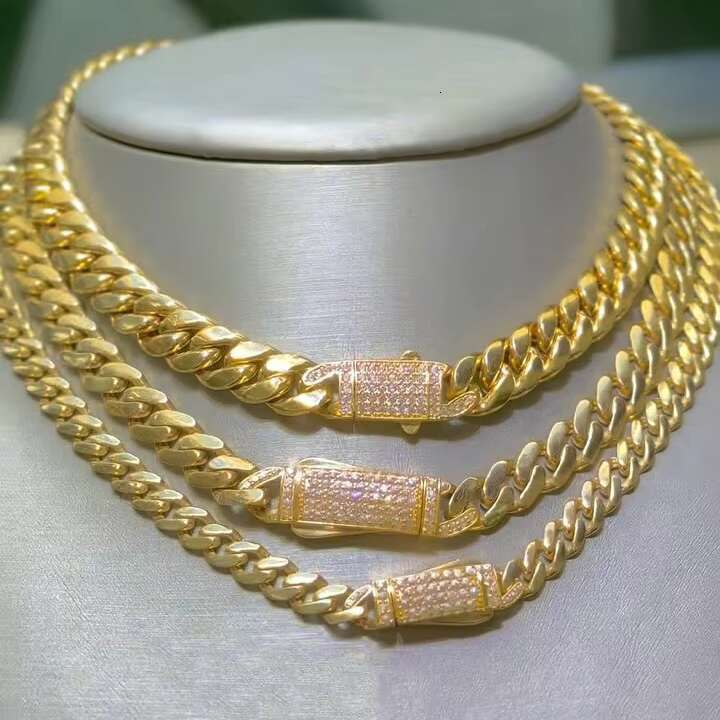 Hip Hop 12Mm Chain Sterg Sier Gold Plated Necklace Men Cuban Ks Chains