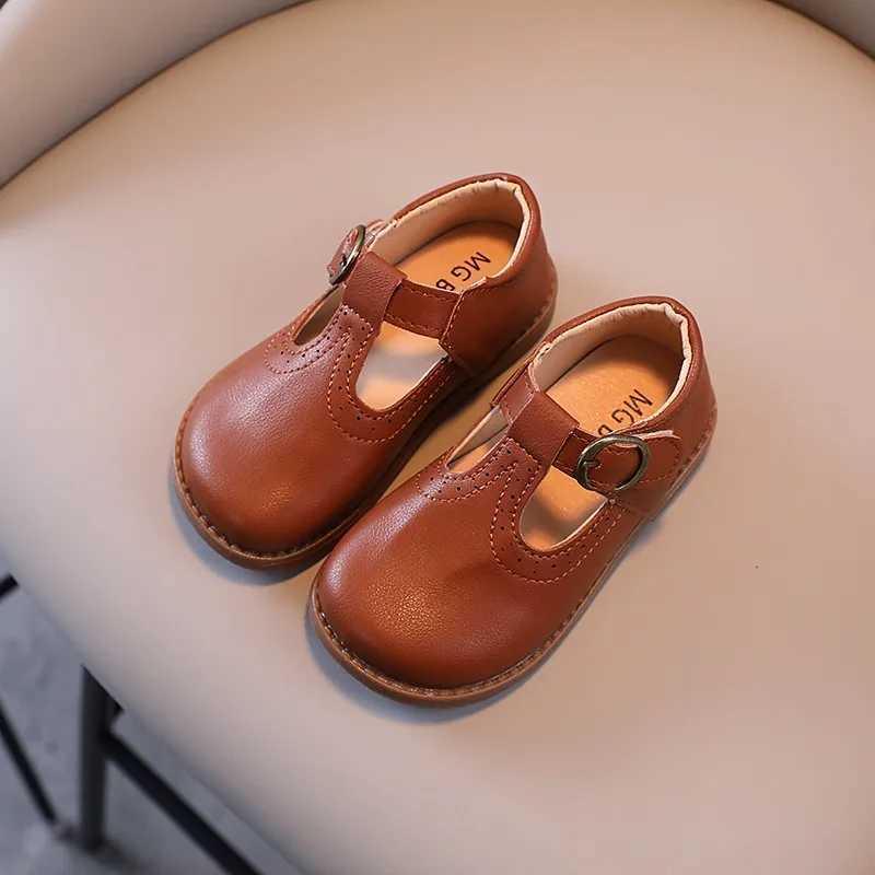 Children Mary Janes British Style T-strap Three Colors Vintage 21-30 Little Girls Leather Shoes All-mtach School Kids FlatsT250306