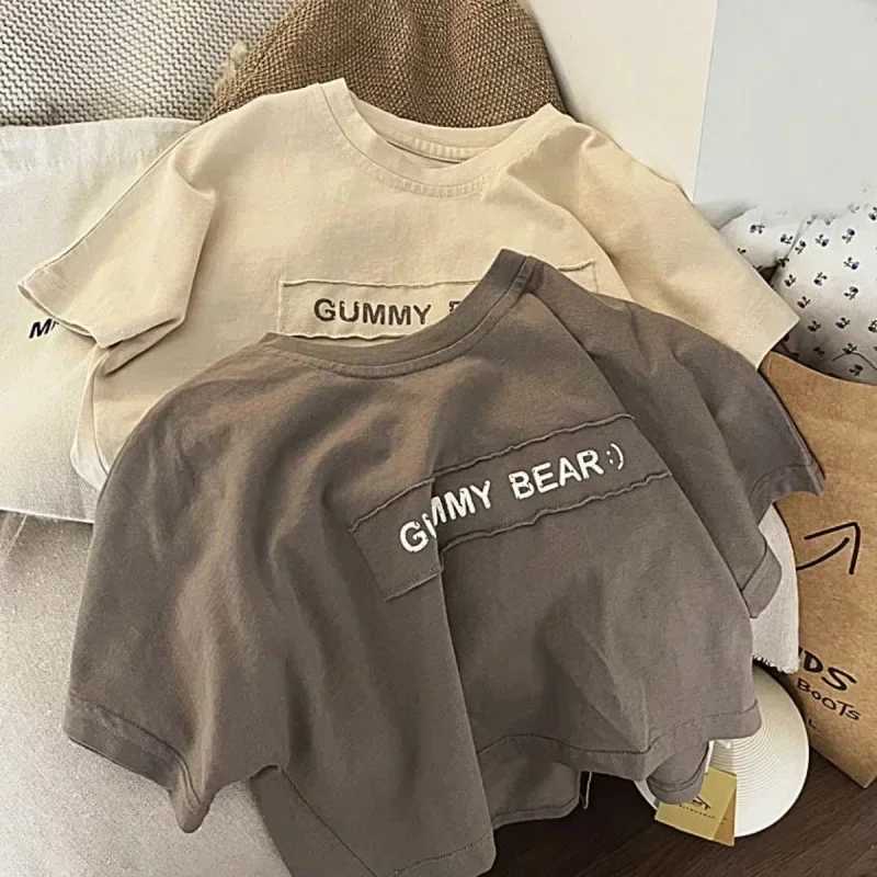 Baby Girls Boys Short Sleeved T-shirt Kids Letter Top Tees Toddler Loose Pullover 2025 Summer 1 To 8Yrs Childrens ClothingT250306