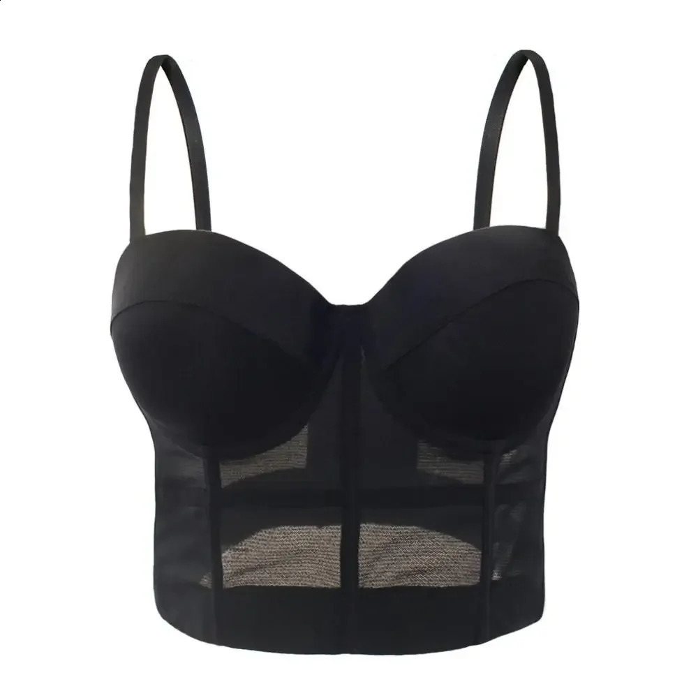 Sexy Black Transparent Bra Mesh Push Up Bralet Womens Tube Top Corset Bustier Club Party Crop Lingerie Plus Size 250305