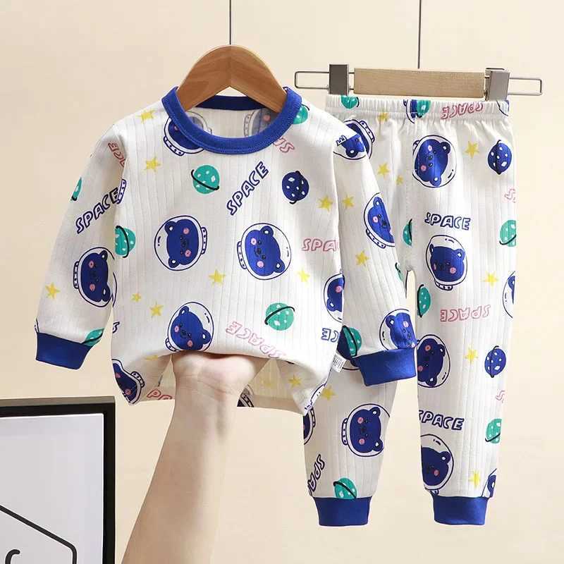 New 2024 Childrens Pure Cotton Pajamas Boys and Girls Cartoon Long Sleeve T-shirt+Pants Baby Spring/Summer Autumn Pajama Set M250306