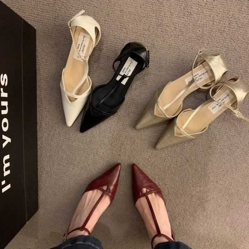 Spring New Wen Sandals Fi Pointed Toe Shallow Ladies Elegant Slingback Shoes Thin Low Heel Outdoor Dress Pumps Y250306