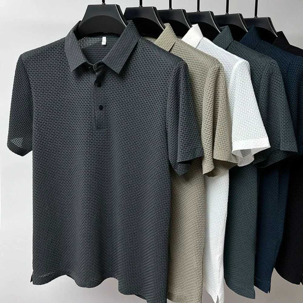 Summer New Ice Silk Breathable Polo Shirt Mens Summer Casual Fashion Versatile Trend Button Fashion Plus Size Short Sleeve T-Sh X250306