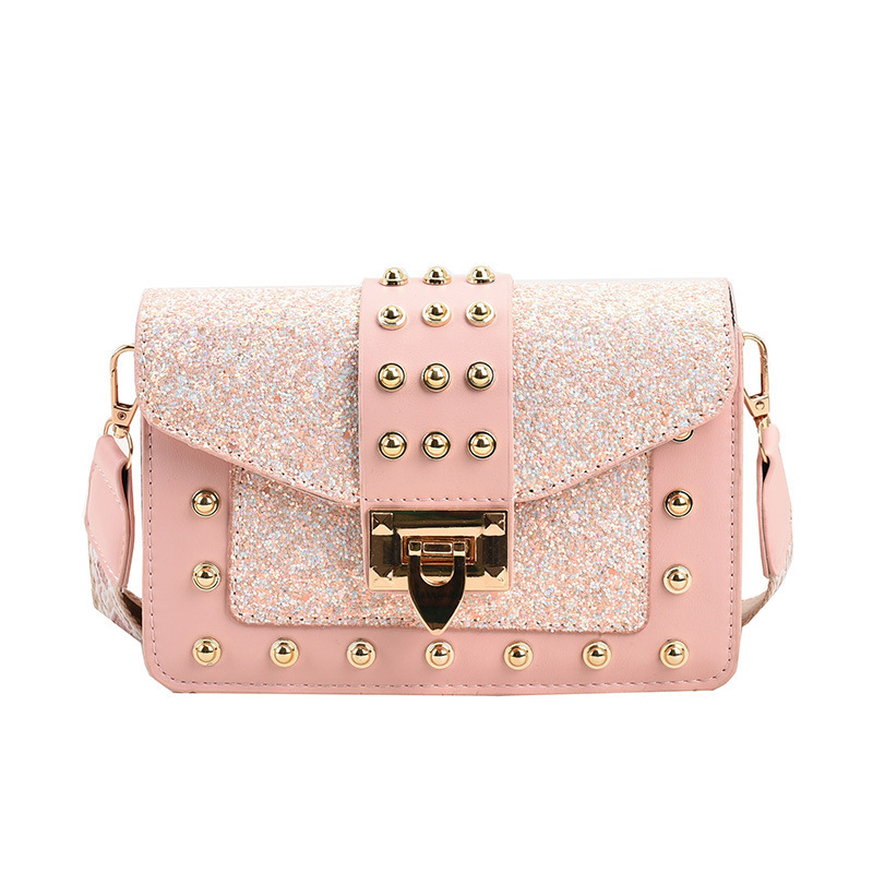 Glitter Women's 2023 New Fashionable Wide Strap Shoulder Crossbody Bag Rivet Handbag