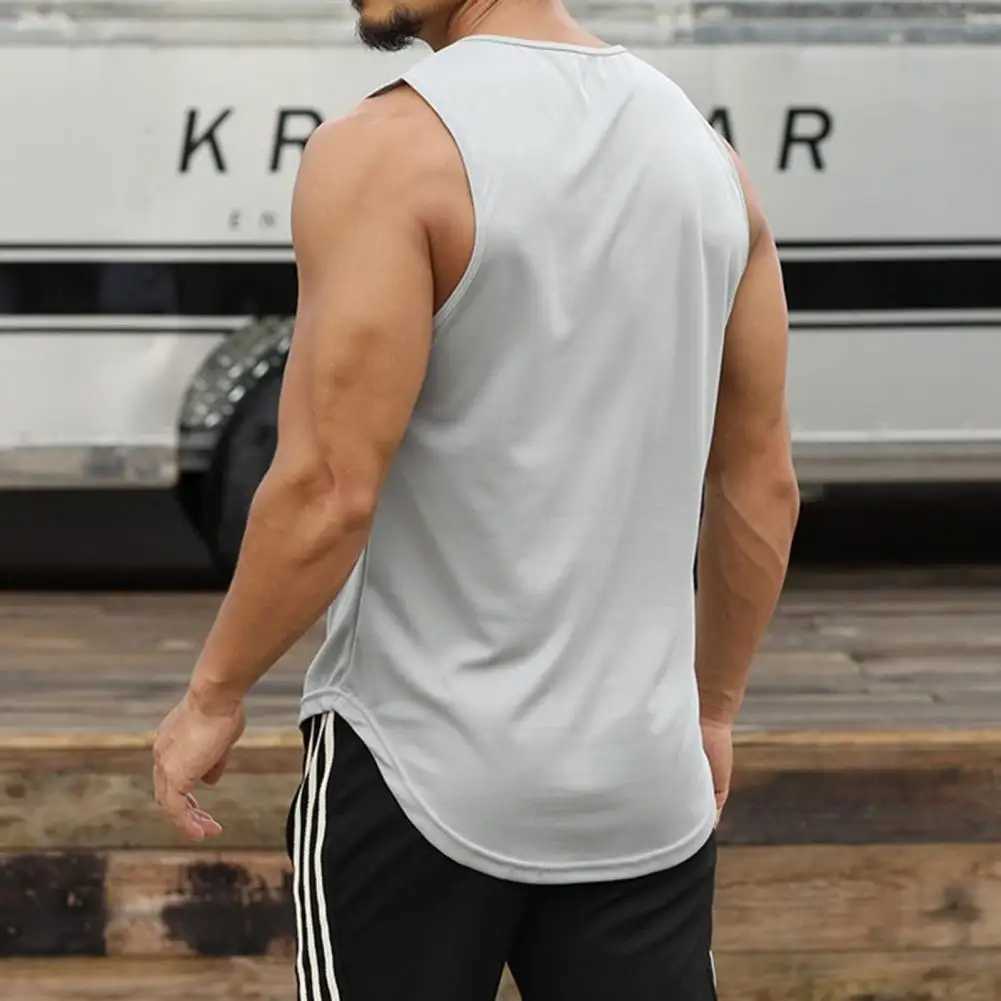 Men Vest Sweatshirt Solid Color Casual Sleeveless O-Neck Polyester Quick Dry Summer Loose Fitness Top Sports Tanks TopT250318
