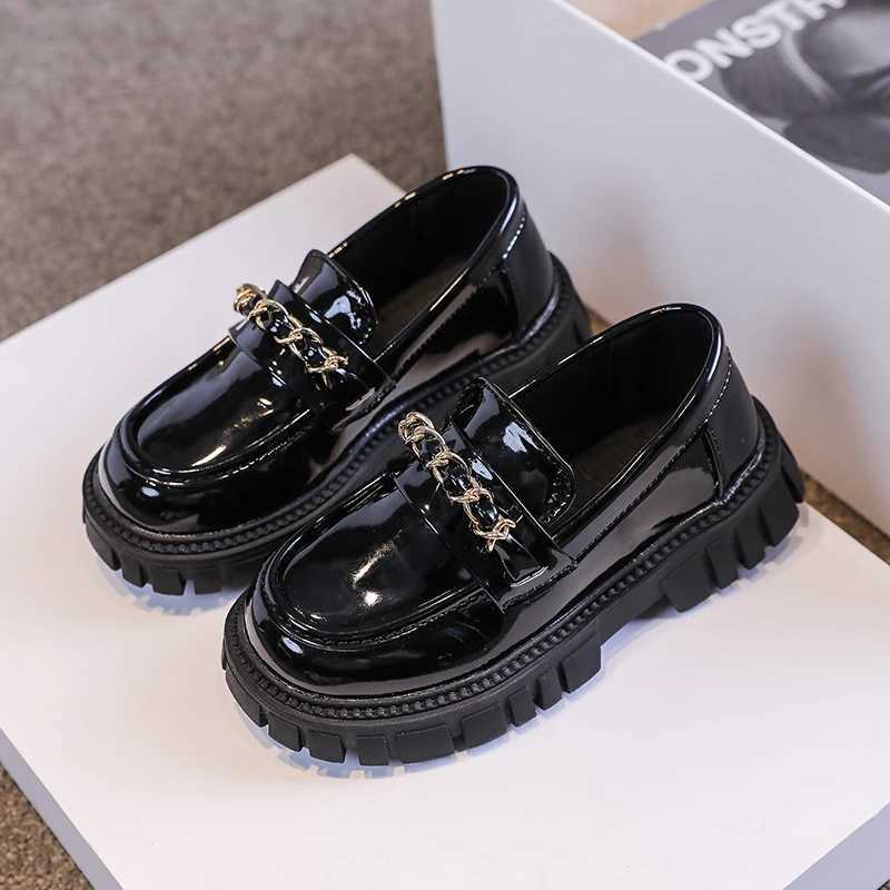 Laofers for Children Platform Black Patent Leather Chain Fashion Boys Girls Flat Shoes Four Season Elegant 26-36 Kids ShoeT250306