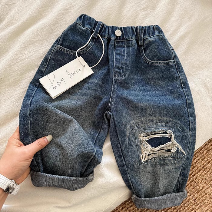 Ddmyshoesvip Spring New Collection Of Wear Children S Perforated Jeans Korean Edition Boys Pants Male And Female Baby Pants Trendy Style