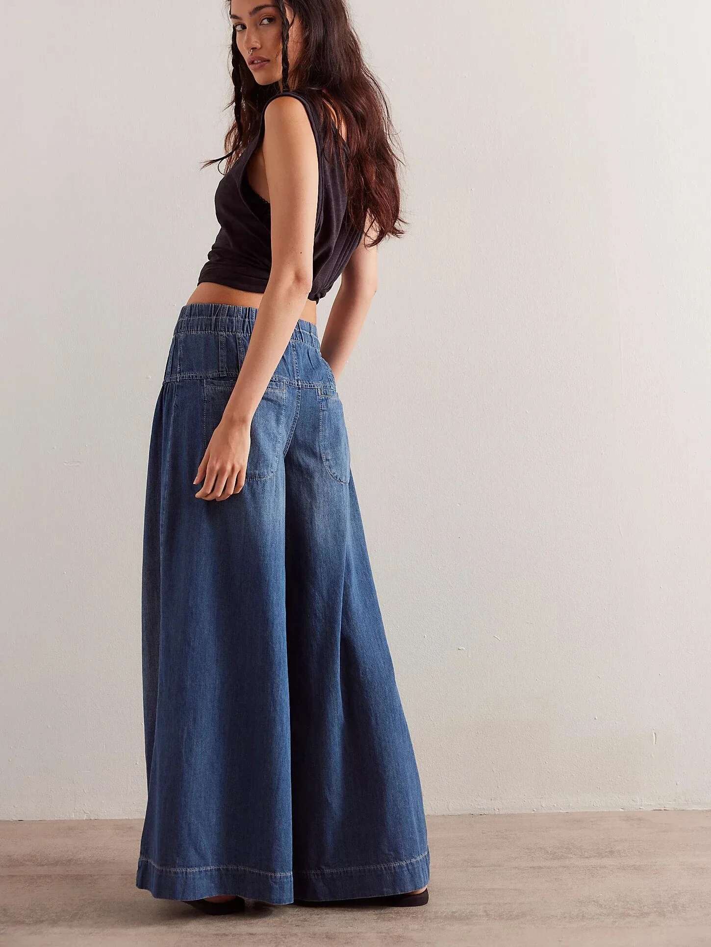 Canwedance Free Style Full Length Mid Waist Boho Folds Cotton Hippie Wide Leg Pants 3Xl Trousers Chic People Jeans