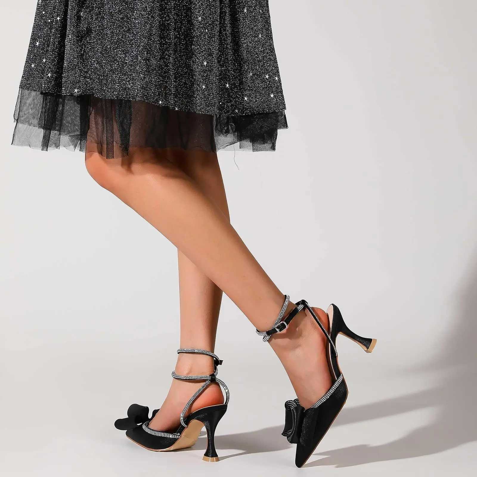 Black h pointed toe rhine slingback. Sexy high h reliable and elegant shoes. Y250306