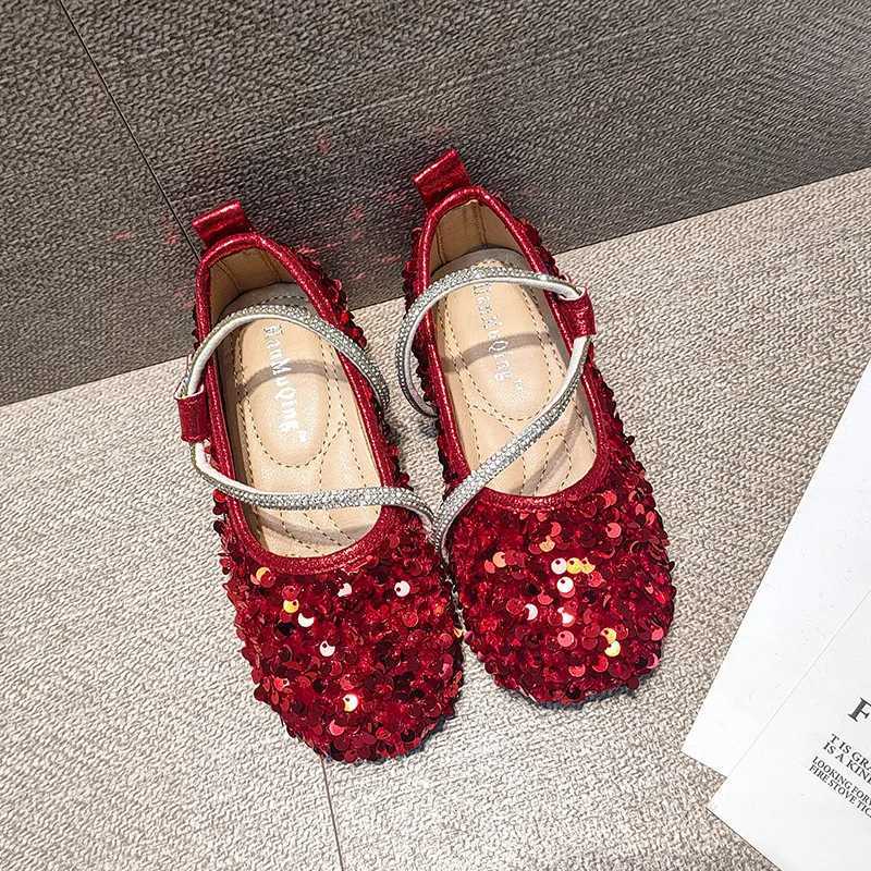 Kids Sequins Princess Shoes Crystal Fashion Ballet Flats Soft Sole Shallow Girls Shoes Rhinestone Party Wedding Children ShoesT250306