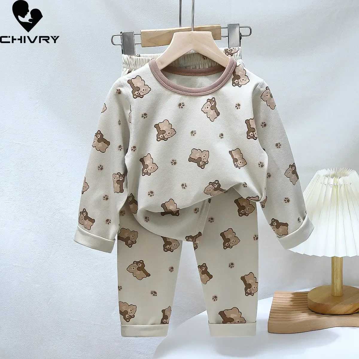 New 2024 Kids Boys Girls Pajamas Sets Cartoon Long Sleeve Lycra T-Shirt Tops with Pants Baby Spring Autumn Sleepwear Clothes M250306