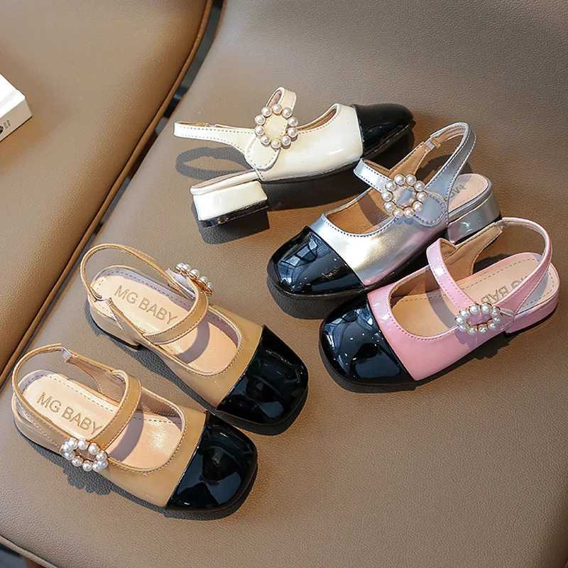 Patent Leatherette Heeled Slingback Sandals for Girl Elegant Wedding Party Shoes Kids Luxury Pearl Buckle Brand Design SandaliasT250306