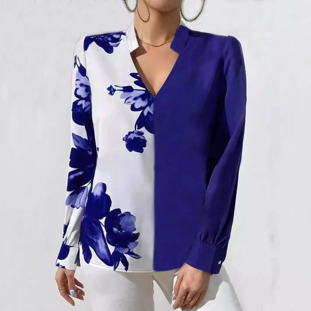 Long Sleeve Blue Wer Print Women 2024 Spring And Autumn Ladies Tops Elegant Work Office Casual Shirt Blouse