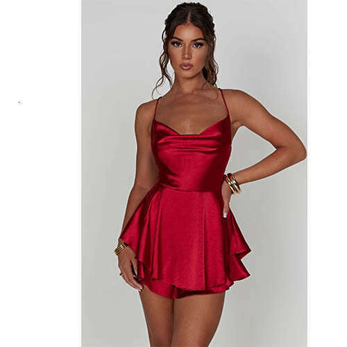 summer popular European American sexy slim fit and slimming backless solid color suspender dress short style 2025 new casual fashion trend clothing