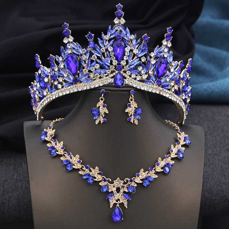 Bridal tiaras and crowns with necklace earring set for Wen Bride jewelry sets Girls wedding crown Party Birthday Gifts X250306