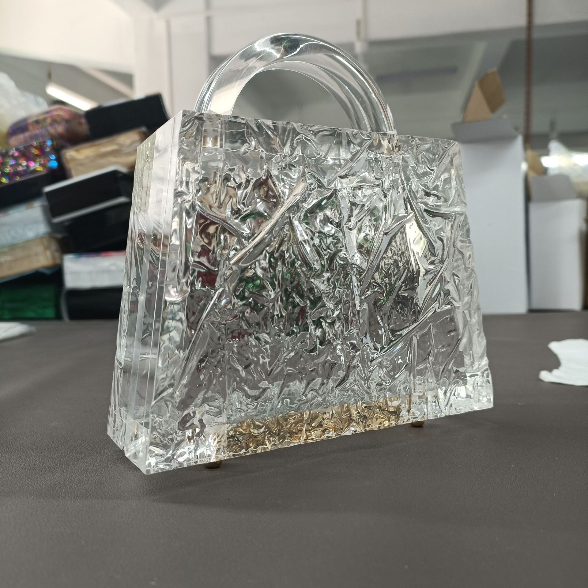 New Dinner Ice Cracked Transparent Women's Single Shoulder Diagonal Straddle Bag Vintage lucite evening bag