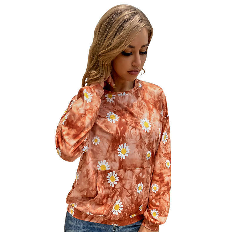 Autumn New Daisy Ins Casual Loose Long Sleeved Tie Dye Texture Hoodie For Women KLMY