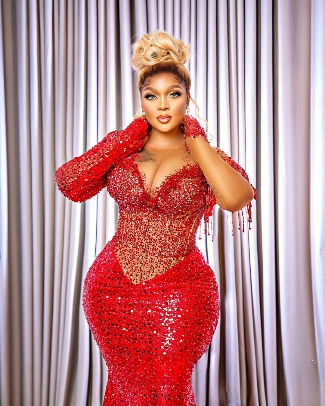 2025 Aso Ebi Red Special Mermaid Prom Dress Beaded Crystals Evening Formal Party Second Reception Birthday Engagement Gowns Dresses Robe De Soiree