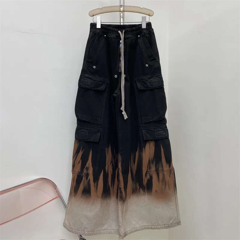 Jeans New Flame Dyed Multi Pocket Cargo For Spring 2025 Women's Couple Style Loose Cotton Wide Leg Pants Y2k