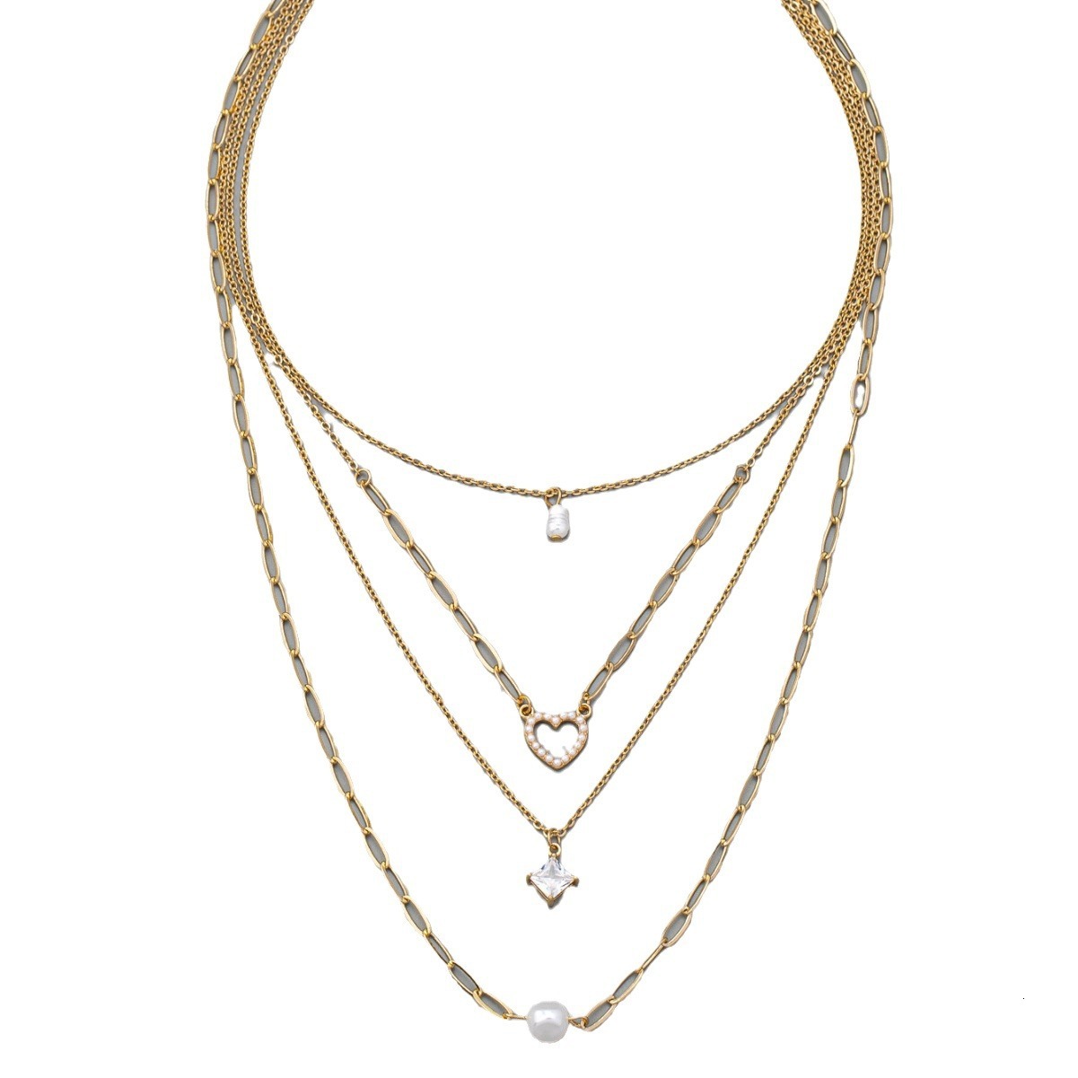 2025 New Personalized Design Sense Fashion Multi-layer Love Pearl Necklace Exaggerated Collarbone Chain for Women