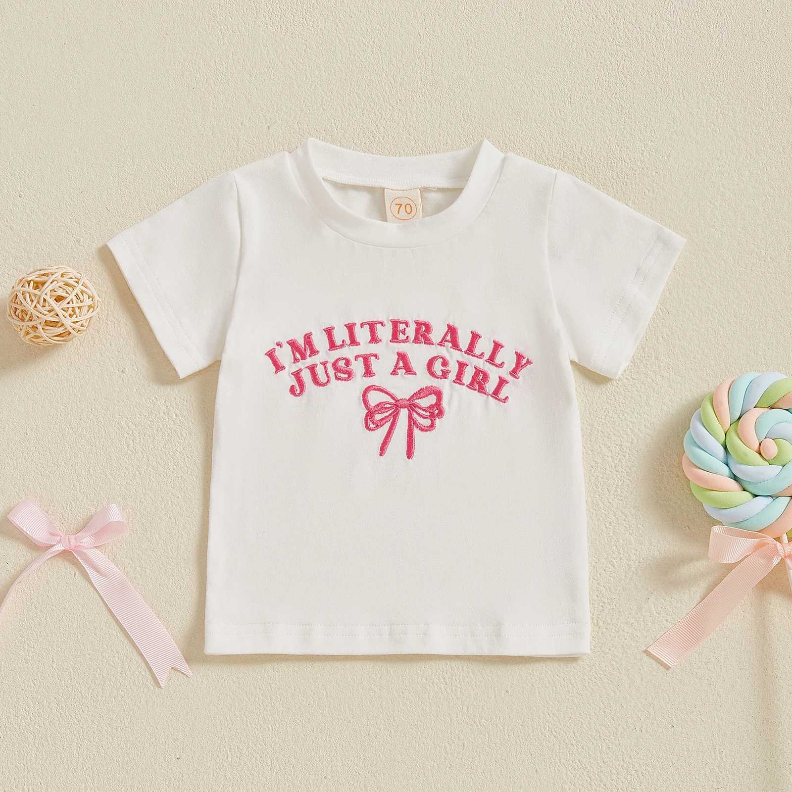 FOCUSNORM 0-3Y Infant Baby Girls Summer T Shirts Short Sleeve Bow Letter Embroidery Print Pullover Lovely Tops T250603