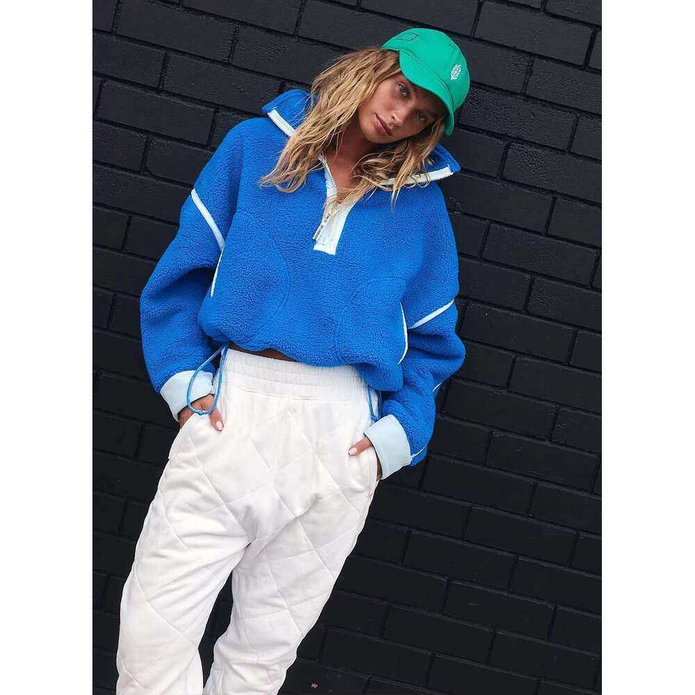 Fall Winter Fashion Casual Half Zip Turtleneck Pullover Hoodies Ladies Women's Sherpa Fleece Sweatshirt Wholesale
