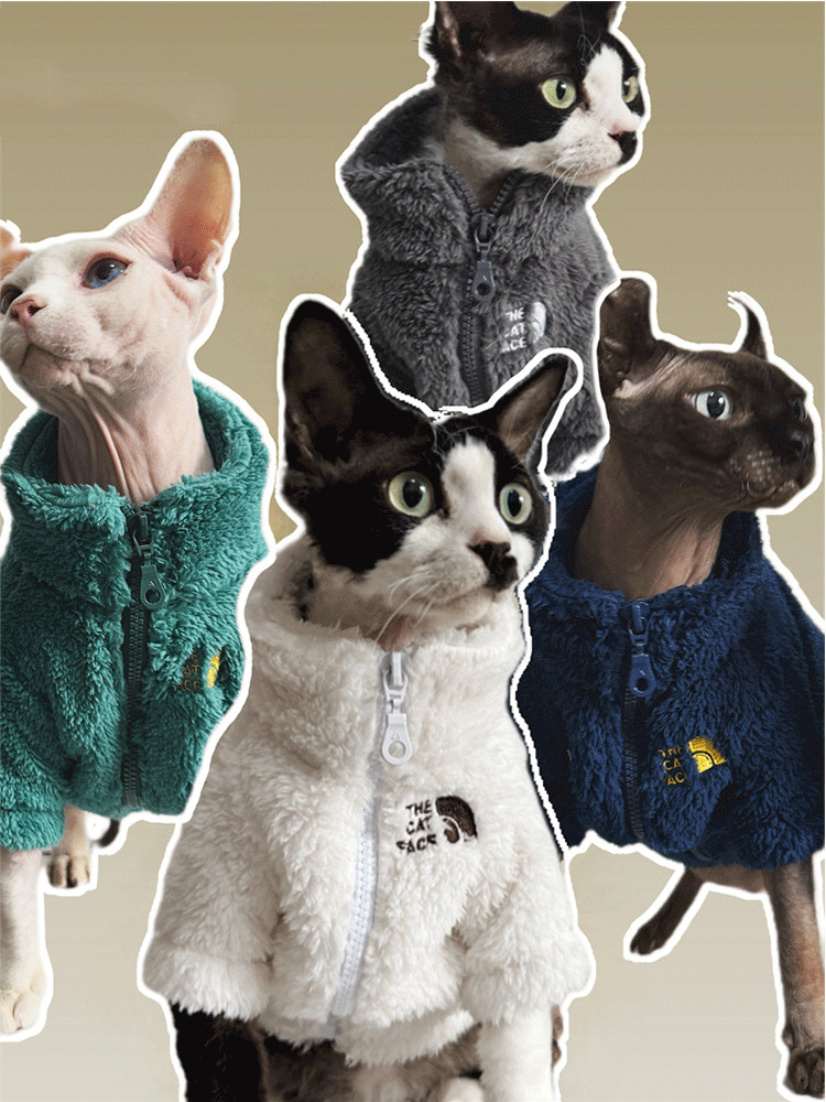 THE CAT FACE Hairless Cat Clothes Pet Winter Clothes for Sphynx Cats, Devon Cat Warm Coat Apparel for Pet Woolen Cotton Jacket for Cats Kitten 2XL