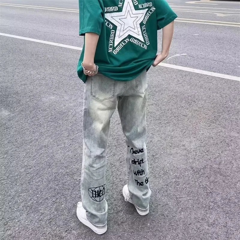 American Gothic Letter Mens Baggy Jeans Y2K Retro Harajuku Straight Denim Trousers Hip Hop Fashion Printed Jean Man Pants 250306wtt
