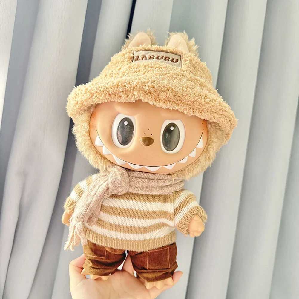 For 38cm Labubu Doll Clothes Fashion Clothes Curry White Striped Sweater Doll Clothes Hoodies Dolls Accessories Labubu OutfitT250307