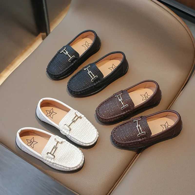 Boys Leather Shoes Black White for School Party Wedding Kids Formal Flats Loafers Slip-on Soft Loafers Children Moccasins 26-35T250306
