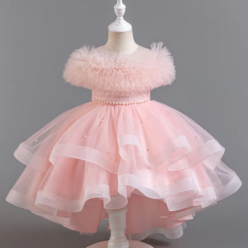 Fashion Solid Color Girl Evening Gown Lace Mesh Sleeveless Party Dress for Kids Girl Summer Children Girls Party Dress 3-12Years 250305