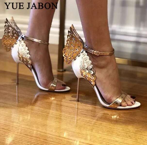 High-end Women Pinnk Butterfly Metal Heel Metallic Cut-outs Pumps Leather Ankle Buckle Stiletto Summer Sandals