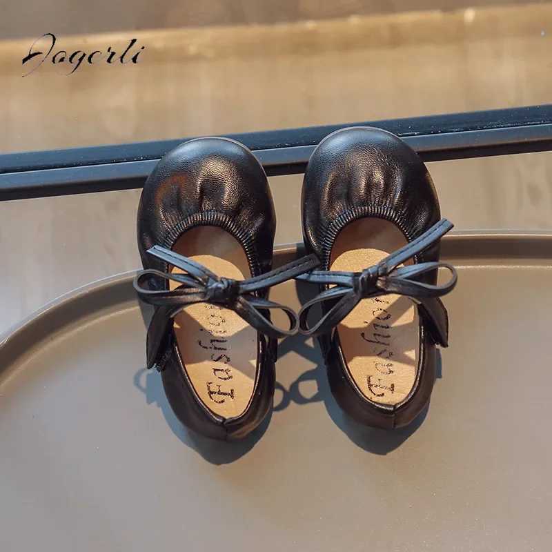 Girls PU Shoes Small 2024 Spring Autumn New Loafer Slip-On Childrens Kids Princess Size 21-30T250306