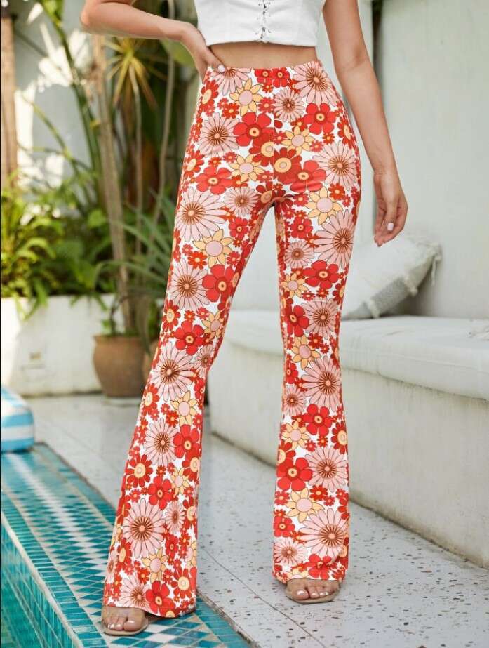 European and American summer hot selg women's full body ral sexy bell bottom pants 2025 new casual versatile fashion clothing