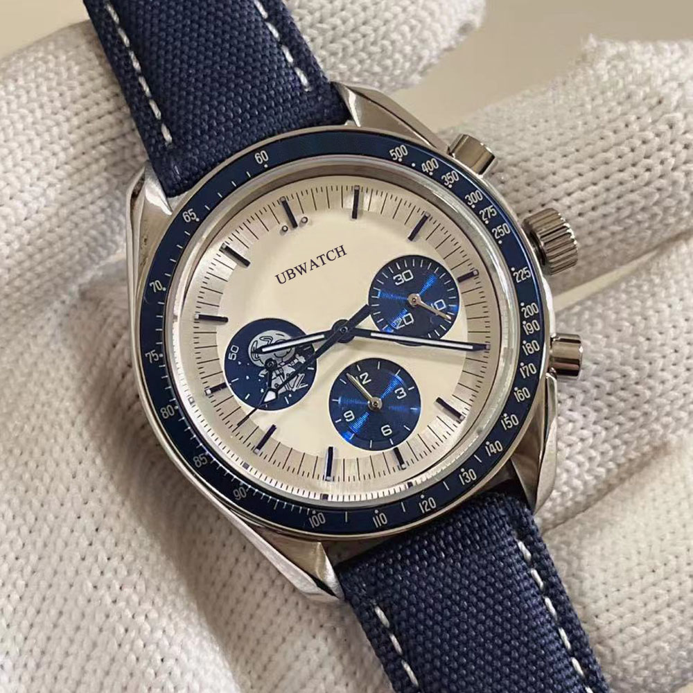 42MM Luminous Quartz Chronograph Movement Sport Mens Watches Battery Power Staineless Steel Working Subdials Men's Wristwatches With Nylon Strap