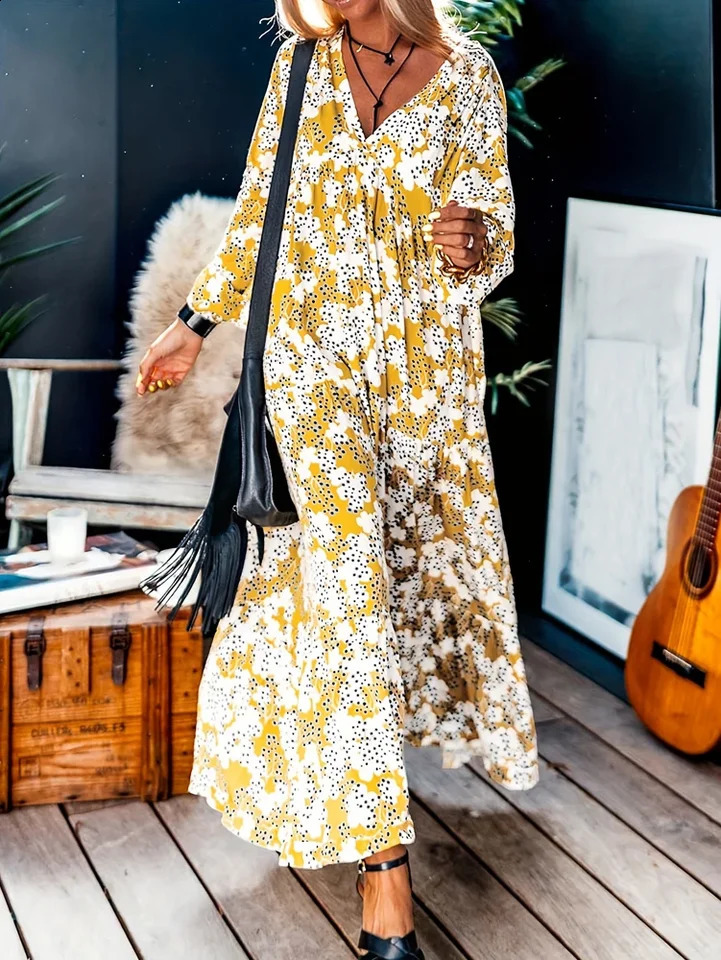 Plus Size 2025 Spring and Summer Womens Flower Lantern Sleeve Waist Dress Elegant Casual Mature 250526
