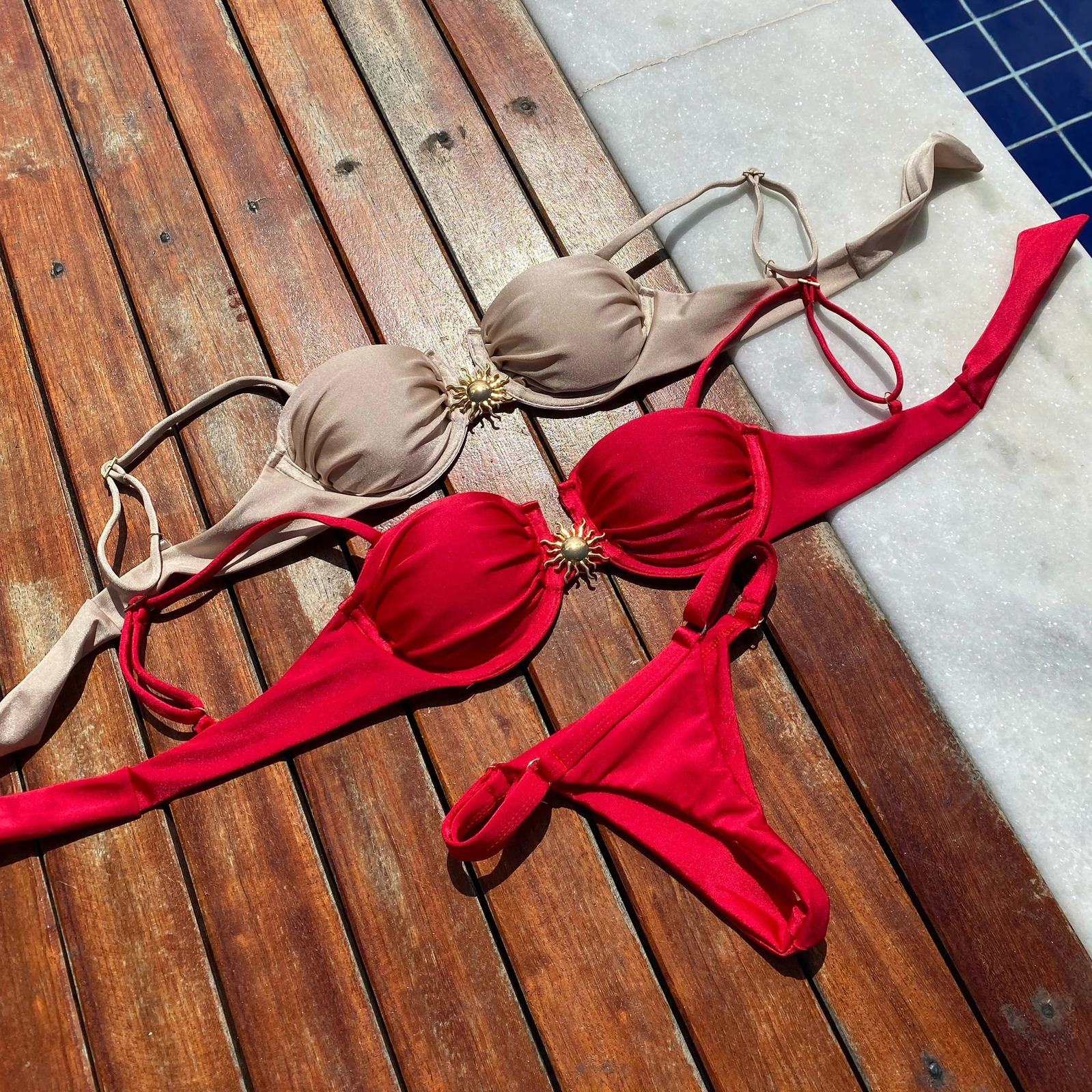 Sexy swimsuit bandage bikini womens solid shimmer long leg twopiece underwear beach wear Bandeau Biquini 250306