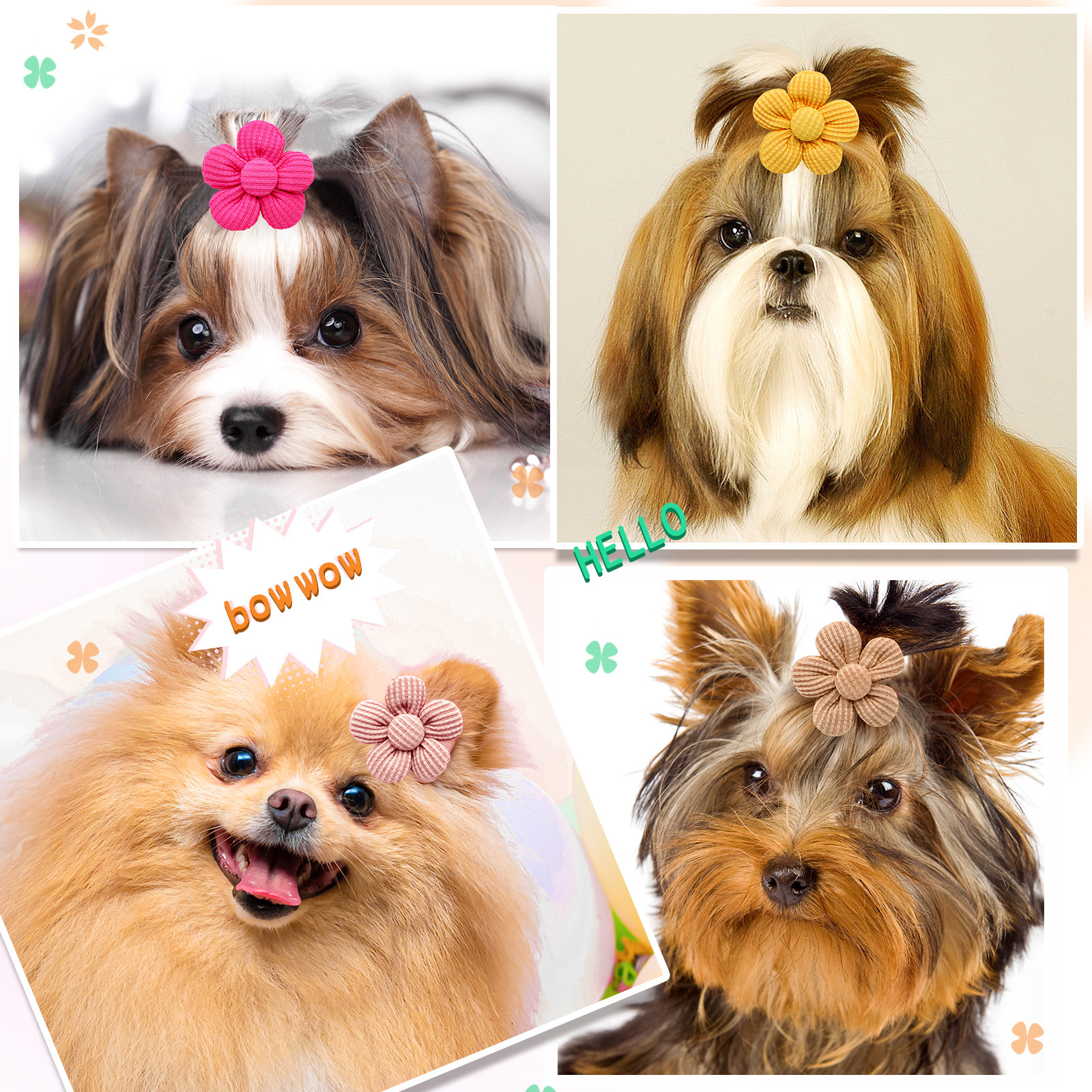 100PS Flower Shape Dog Grooming Bowknot Small Dogs Hair Bows Rubber Bands Pet Cat Hair Accessories Pet Supplies LT1629